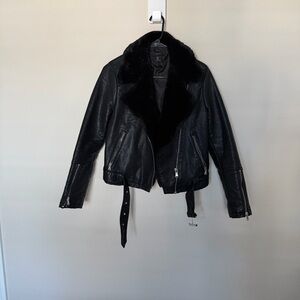 Forever 21 Black Leather Jacket with Faux Fur Collar